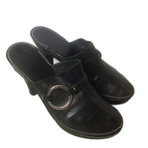 Coach Black Leather Mules with Silver Accent